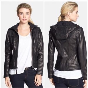 Michael Kors Genuine Leather Hooded Jacket